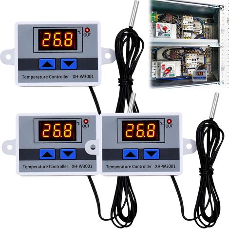 Conjunto de 3 controladores de temperatura digitales, termostato digital W3002 con sensor, sonda impermeable, interruptor de temperatura AC110V-220V, pantalla LCD, calefacción y aire acondicionado. (1/5)
