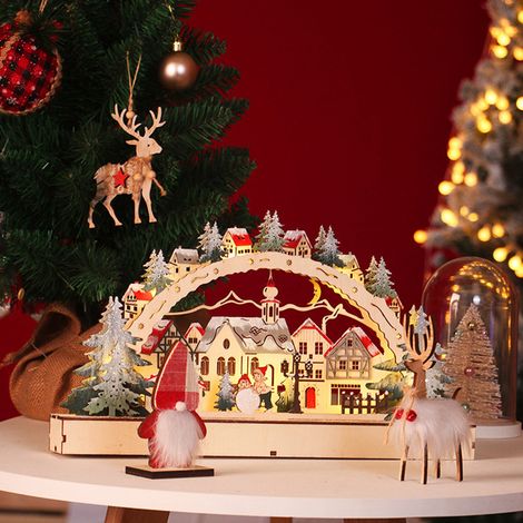 Décoration de vitrine de village de Noël en bois illuminée par LED YG-1921 1 (1/5)