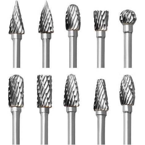 Jeu de Fraises Rotatives en Carbure, 10 pièces Double Coupe Fraises pour Dremel Accessoires avec Tige Sculpture sur bois, Perçage, Gravure, Polissage de Métal (1/5)