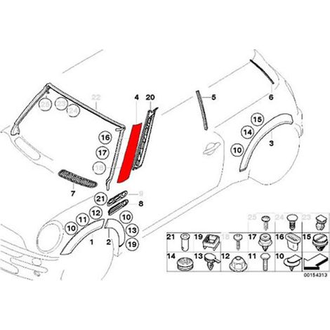 Linke vordere Windschutzscheiben-Parallelverkleidung 51137128157 für R50 R52 R53 2001–2008 Window Post Trim Co (1/5)