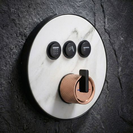 PaulGurkes Robinet encastré 3 voies Noir Mat Select avec Pierre Rose-Doré