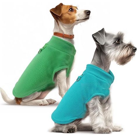 Conjunto de 2 suéteres para perros, cálidos y suaves, adecuados para perros pequeños y gatos, hechos de polar, verde + azul claro, XL (1/5)