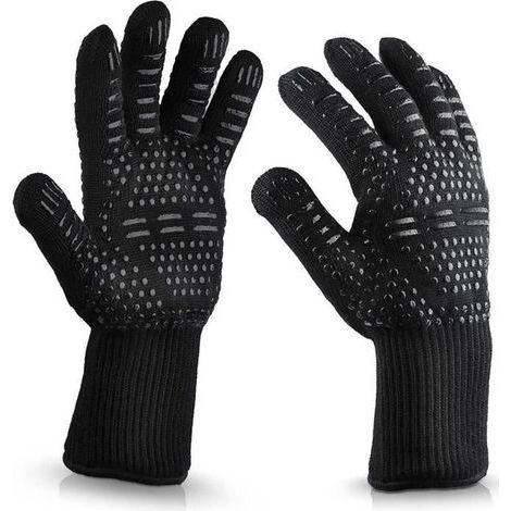 (Schwarze) hitzebeständige Küchenhandschuhe für maximalen Schutz. Ofenhandschuhe, Grillhandschuhe, Kaminhandschuhe usw. (1/4)
