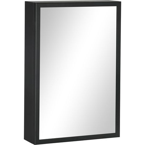 Armoire à miroir, meuble de salle de bain à 3 étagères, armoire à pharmacie, armoire murale pour chambre, noire, 40 x 12 x 60 cm