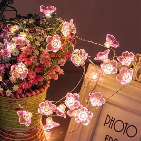 30 lumières LED solaires, fil de cuivre souple, blanc chaud et fleurs roses, étanche IP44, pour jardin, extérieur, Noël et mariages