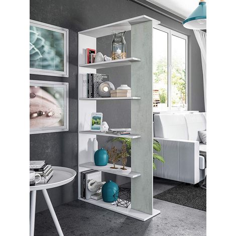 Libreria Santa Cruz Design Scaffale Mensola Moderna Mobile Per Libri Con Ripiani Per Soggiorno Salotto 180 x 90 x 25 cm (Colore Bianco e Grigio Cemento)
