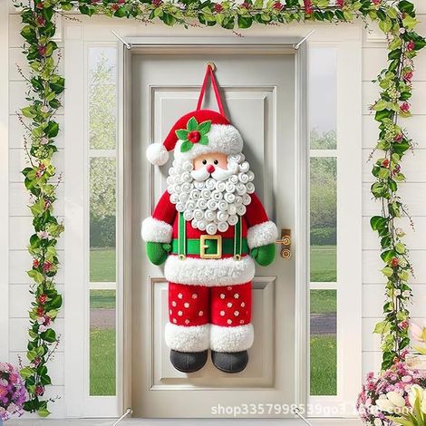 Décoration de porte de Noël 2026, tissu de fond extérieur, polyester, tenture suspendue - 90 x 180 cm (rainure + ruban) - Style 14
