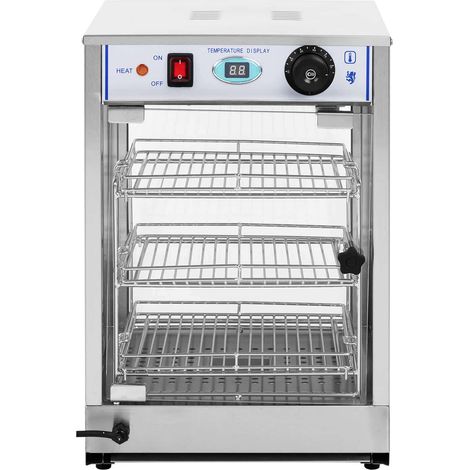 Vitrine chauffante (850 watts, température de chauffe 0-85°c, dimensions du présentoir 29 x 30 x 3 cm, bac de récupération, espacement entre les niveaux 11 cm) (1/5)