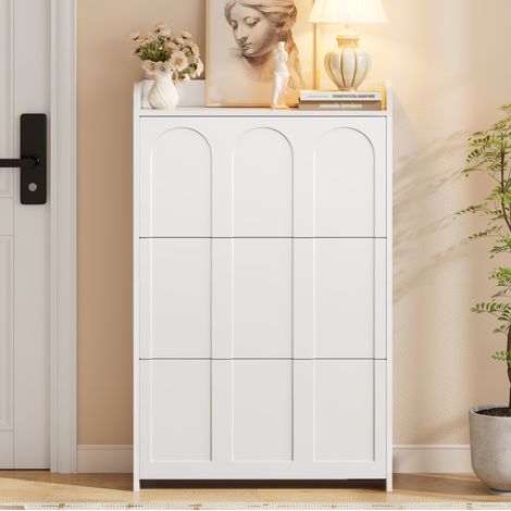 Zapatero de MDF blanco 70 x 25 x 120 cm, 6 compartimentos, MEUBLIV (1/5)