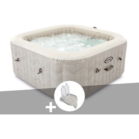 Intex – Spa gonflable carré 4 places – 795L – Diffuseurs à bulles 140 – Système de stérilisation au sel – Application Wifi incluse
