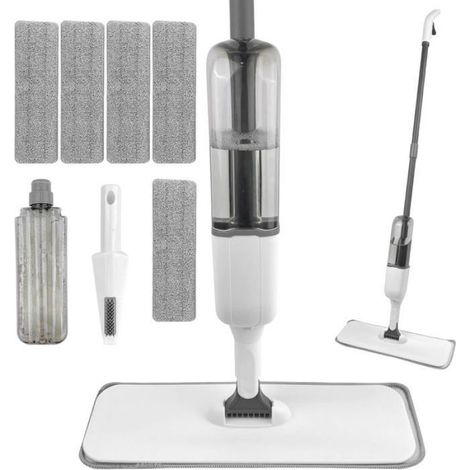 Balai Serpillère Vaporisateur, Balais Nettoyer Sol, Spray Mop Plat, Microfibre Balai avec 5 Tampons Réutilisables et Racloir (1/5)
