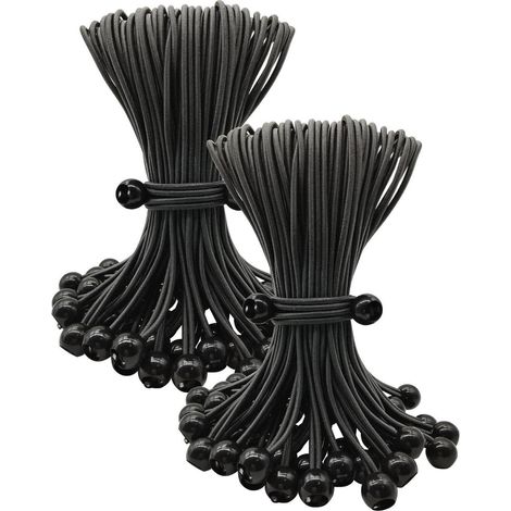 Spanngummis mit Kugel 25cm, 100 Stück, Schwarz, für Planen & Zelte (1/5)