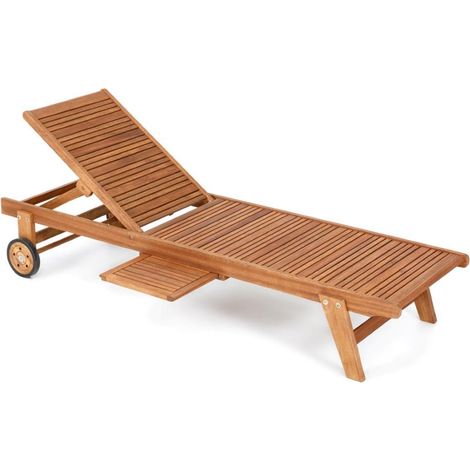 Lettino in legno eucalypto regolabile arredo giardino colore ciliegio su ruote (1/2)