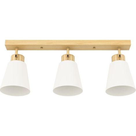 Plafonnier 3 spots E27 orientables à 90°, double pose mur ou plafond, effet bois clair et verre crème, pour salon, chambre ou couloir - CHICFURN (1/5)