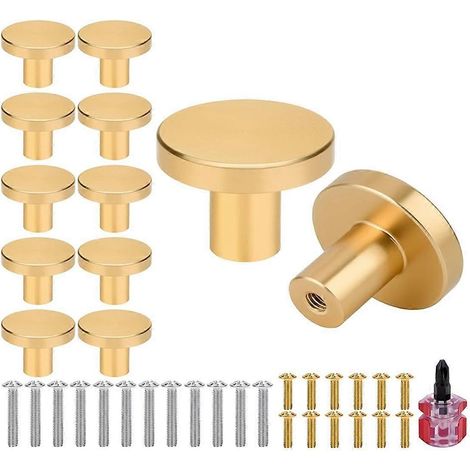 Lot de 12 boutons de meuble dorés - Quincaillerie dorée brossée, boutons de tiroir de commode, quincaillerie de meuble avec tournevis (1/4)