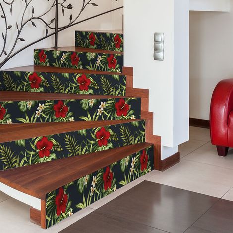 Stickers adhésifs escalier carrelages contremarche - TROPICAL RIBERALTA - 2 bandes de 12.5x87.5cm (1/3)
