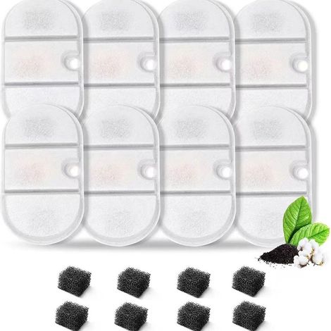 8 Sets Flower Fountain Filters for Cat, 8pcs Carbon Filter and 8pcs Foam Sponge for 2.1L Cat Fountains PLWF002 with Resin and Charcoal 8 (1/5)