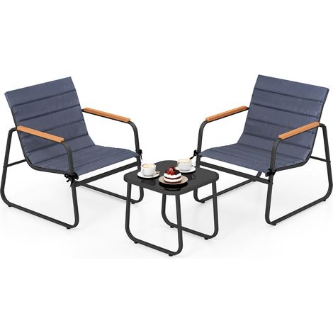 Lot de 3 pièces ensemble de conversation extérieur 72,5 x 61 x 77 cm confort ergonomique table basse pratique en métal gris