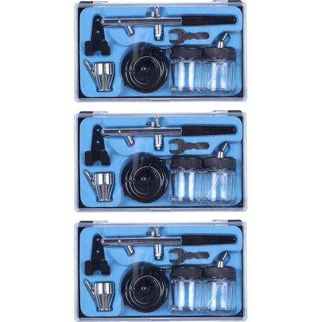 3X Kit D'Aérographe Double Action 0,35 mm D'Alimentation de Siphon Outil de Pulvérisation Brosse D'Airavec Une Trachée Double Lunettes (1/5)