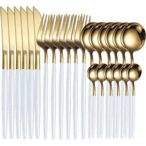 Ensemble de couteaux, fourchettes et cuillères en acier inoxydable du Portugal (16 x 24 pouces) - Service de table pour steak et cuisine occidentale (1/5)