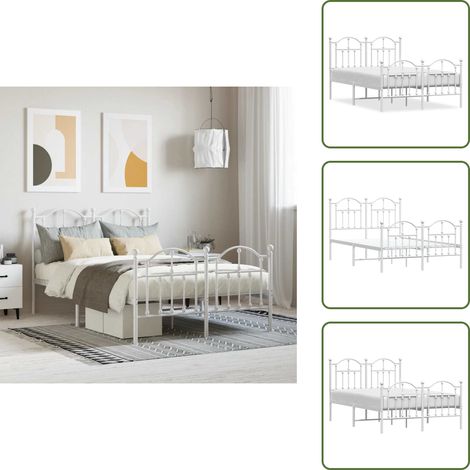 Cadre de lit métal sans matelas et pied de lit blanc 120x190 cm - Cadre De Lit - Lit Double - Lit Metal - Lit Blanc - Meuble Chambre (1/5)