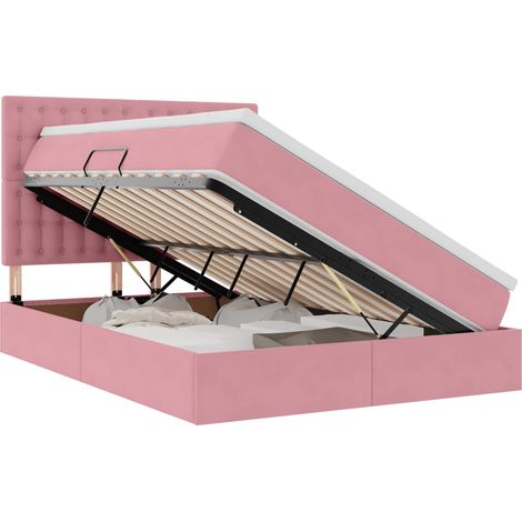 Cama con almacenamiento y colchón Rosa 140 x 190 cm Terciopelo vidaXL
