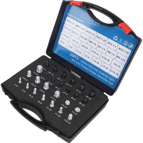 26 PCS Jauge de Filetage en Acier au Carbone et ABS pour Écrous et Boulons, Kit de Vérification de Haute Précision pour Détection de Boulons Fixes (1/5)