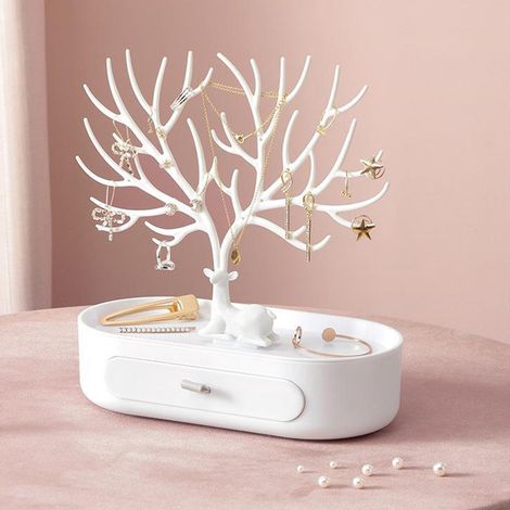 Support Bijoux - Support Cerf Décoratif pour Colliers Boucles D'oreilles Anneaux - Bureau Coiffeuse Maison - 26x24 5x12 cm - 1 Pièce (1/5)