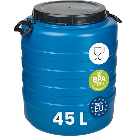 Garronda Fût Alimentaire 45 L Plastique HDPE Tonneau Baril Grande Ouverture pour Eau, Stockage et Fermentation Recuperateur D Eau De Pluie GD-0186 Bleu (1/5)