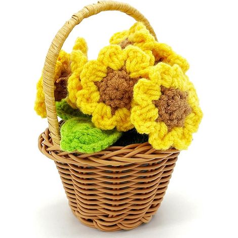 Regalos para mujeres，flores de ganchillo，regalo de cumpleaños para familiares，ramo de girasoles tejidos (1/5)