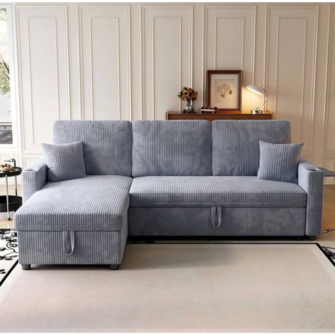Divano angolare convertibile con contenitore, 207,5 x 142 x 84,5 cm, grigio DESVIAE (1/5)