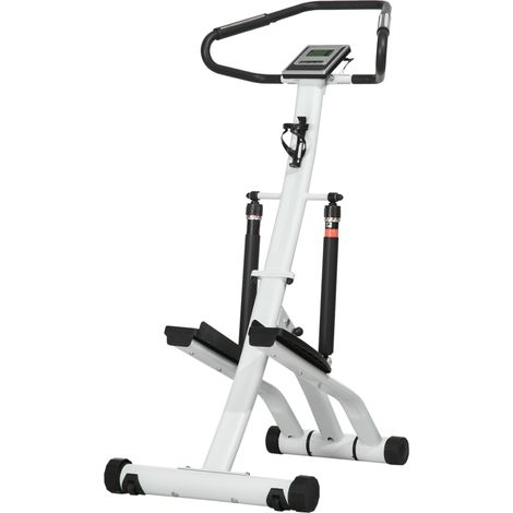 Machine de step avec poignée, fitness à domicile avec écran LCD et 12 niveaux de résistance, noir et argent (1/5)