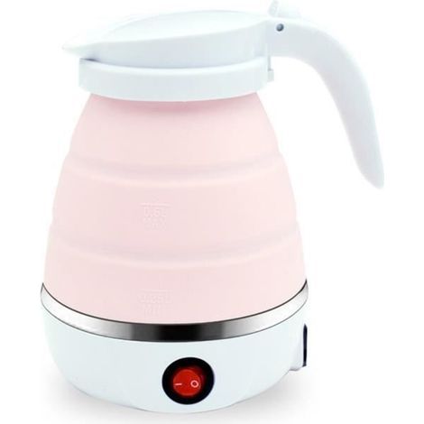 Elektrischer Wasserkocher (Weiß, Blau, Rosa) – Mini-Wasserkocher aus Edelstahl und Silikon – 600 ml – Rosa