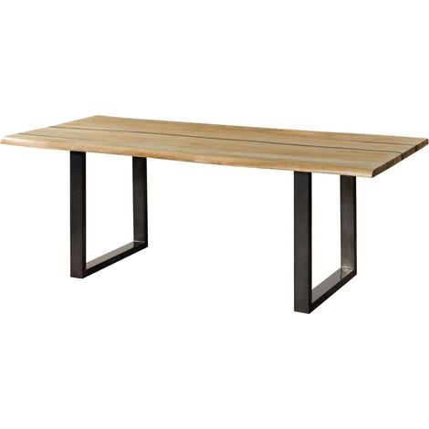 Baumtisch Mango 160x90x76 natur lackiert / Epoxid schwarz, U-Beine anthrazit glänzend EPOXYMassivmoebel24 GmbH