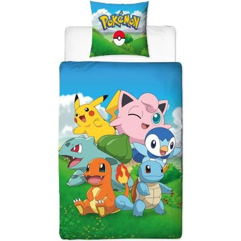 Set di biancheria da letto - POKEMON - Pikachu e i suoi amici - Blu - Microfibra - 1 copriletto 140 x 200 cm + 1 federa 63 x 63 cm (1/4)