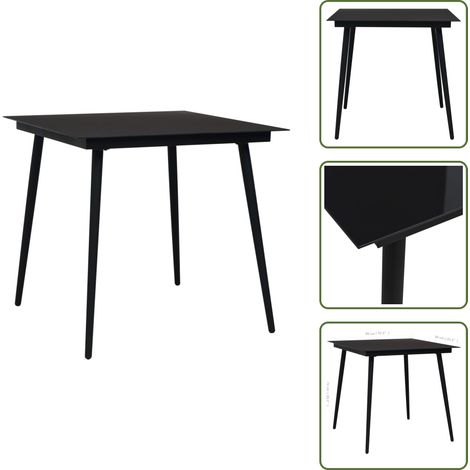 Garten-Esstisch Schwarz 80x80x74 cm Stahl und Glas - Gartenstuhl - Esstisch - Balkonmöbel - Terrassenmöbeln - Edelstahl