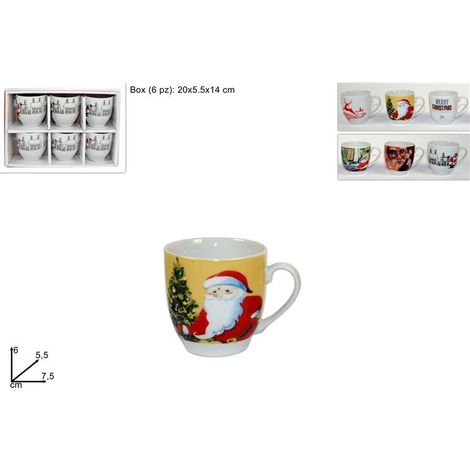 Set 6 Pezzi Tazzine Tazze Caffè in Ceramica Natale senza Piattini 6 Decori (1/2)