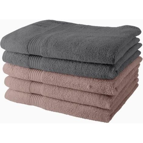 Lot de 5 Draps de Bain TODAY 70x130 cm 100% Coton - 3 roses des sables + 2 acier (1/2)