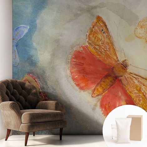 Papier peint intissé décoratif avec colle pour salon chambre et bureau Installation rapide Papillons colorés 250x250 cm (1/5)