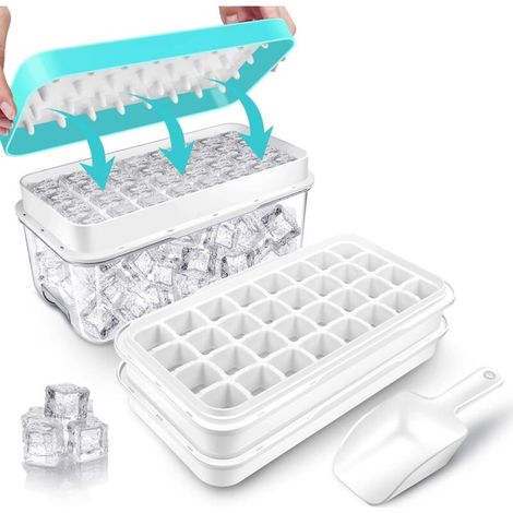 avec système de pression–64 glaçons par bac – Sans BPA, empilables et hermétiques – Idéal pour les cocktails, le café et les fêtes (1/5)