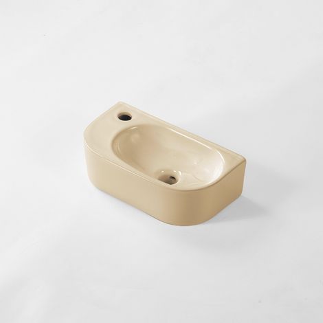 QeramiQ Pure Lave-mains - 40x22x12cm - Gauche - Lisse - semi-circulaire - 1 trou de robinet - Céramique - Beige mat (1/3)