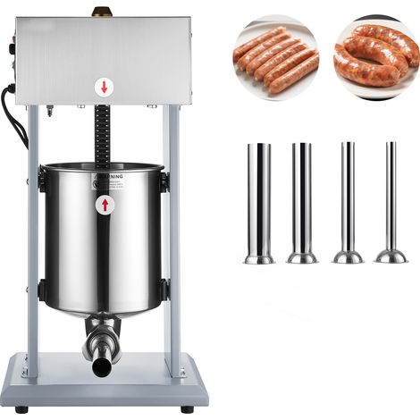 Mophorn Elektrischer Wurstfüller 10 L, Vertikale Wurstfüllmaschine mit einstellbarer Geschwindigkeitsregelung, Fußpedal & 4 Füllrohren, Edelstahl Fleischfüller für professionelle & private Anwendungen