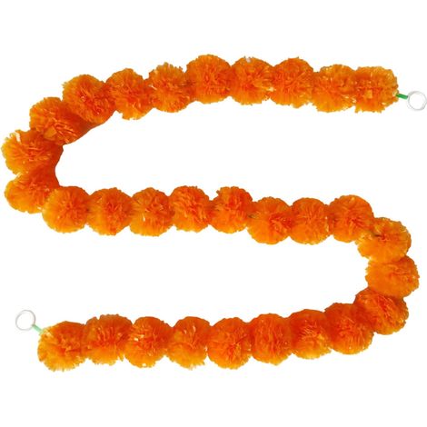 Guirlande Marigold Artificielle - Fleur Décorative Automnale pour Mariage Anniversaire Noël Diwali - 2 Mètres - Orange (1/5)