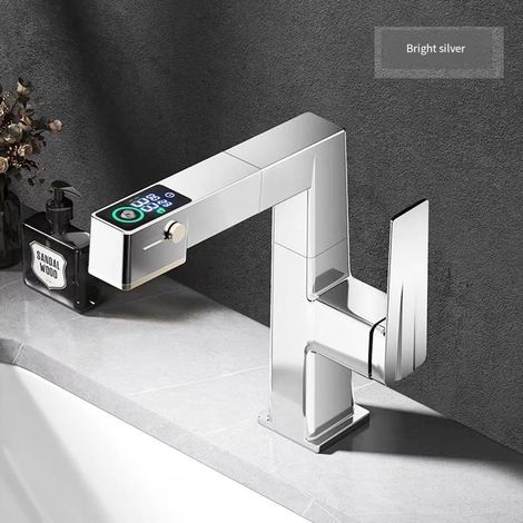 Mitigeur douche haute technologie moderne argent avec large angle de mouvement, robinet salle de bain (1/5)