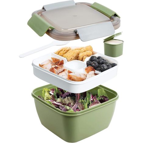 Lunchbox Auslaufsichere Bento 3 Fächer Salatbehälter 1500 ML Armeegrün (1/5)