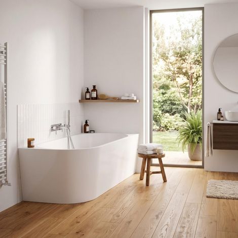 Vorwand-Freistehende Badewanne Weiß 170 cm aus Lucite®-Acryl MILO (1/3)