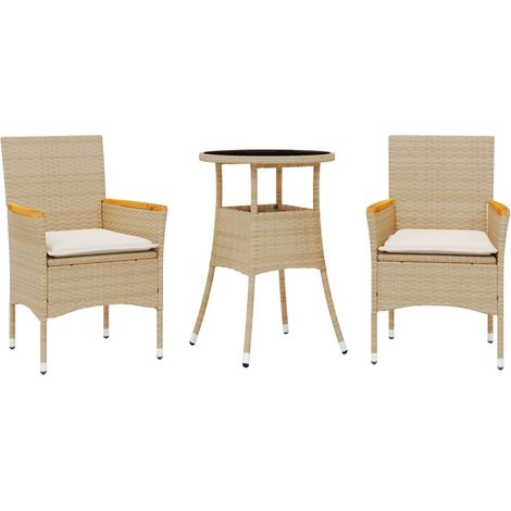 Ensemble à manger de jardin et coussins 3 pcs,Salon de jardin beige rotin verre CFW54383 (1/5)