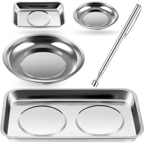 Ensemble de plateau magnétique, bol en acier inoxydable et outil de ramassage pour vis, boulons et goupilles, organisateur d'atelier, 5 pièces (1/4)