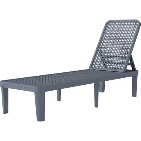 Tumbona reclinable de jardín exterior respaldo ajustable 4 posiciones marco PP 191x55x35,5 cm gris oscuro (1/5)