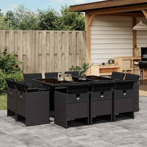 11-tlg. Garten-Essgruppe mit Kissen Schwarz Poly Rattan (1/5)